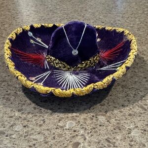 Mini Decorative Purple Velvet Sombrero with Gold Trim